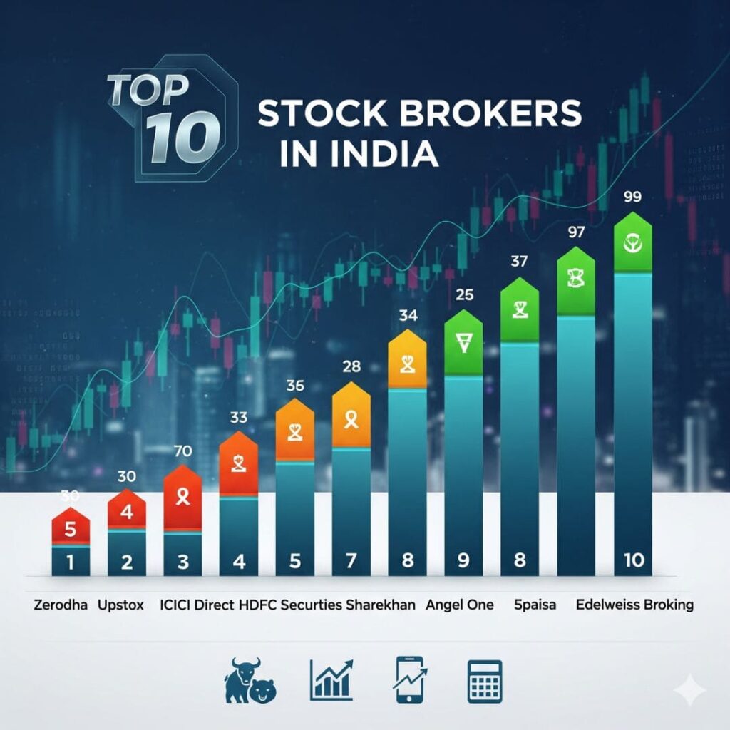 top 10 stock brokers in India 2025